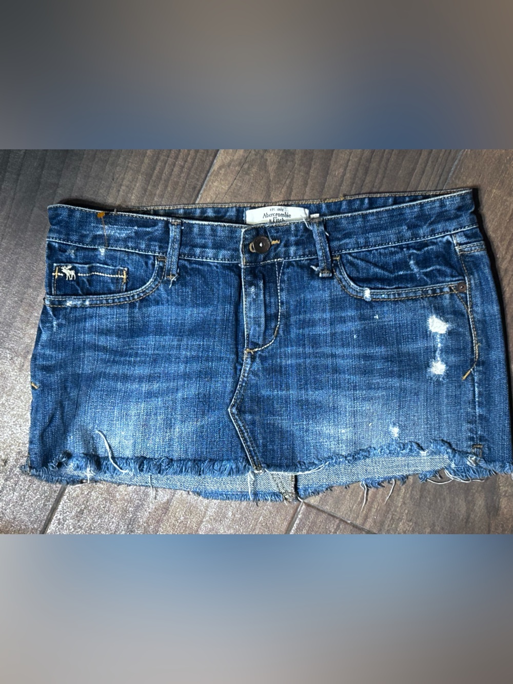 Abercrombie & Fitch Distressed Dark Blue Denim Mini Skirt